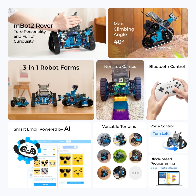 Makeblock mBot2 Rover Robotics Kit: Kid's Interactive Emo Robot for Coding Learning and Outdoor Play