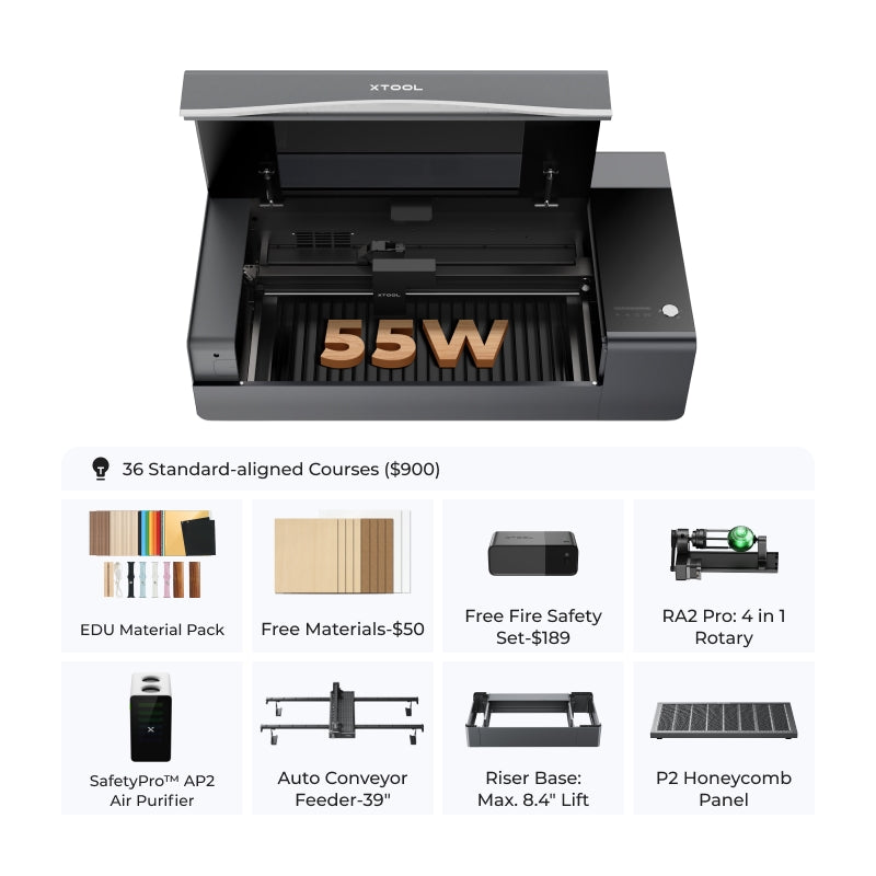 xTool P2S 55W Desktop CO2 Laser Cutter for Schools